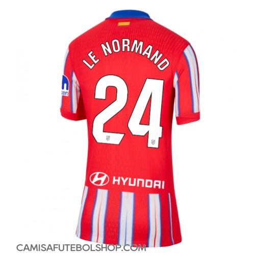 Camisa de time de futebol Atletico Madrid Robin Le Normand #24 Replicas 1º Equipamento Feminina 2024-25 Manga Curta